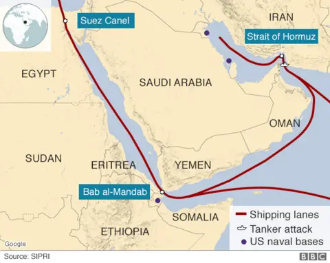 Bab al-Mandab and shipping lanes map