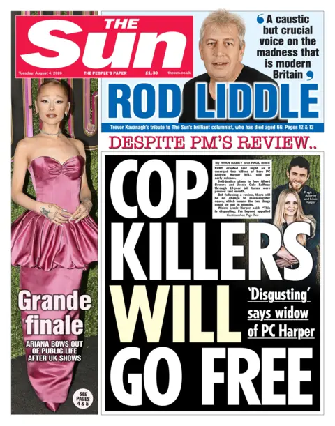 BBC "Cop killers will go free" reads the headline on the front page of the Sun.