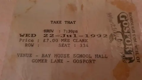 Melanie Parker A ticket for a Take That gig at Bay House School in 1992. 