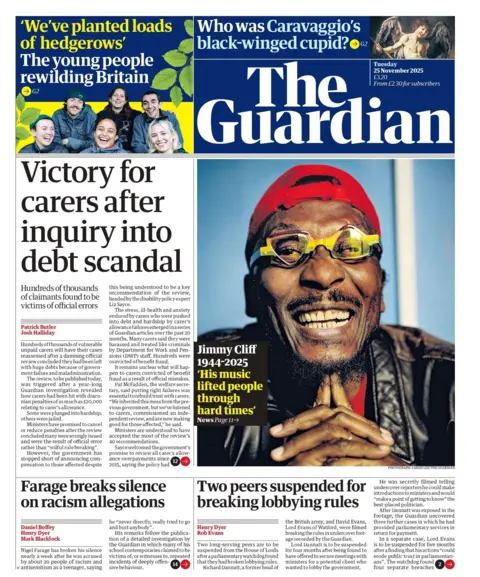 "Victory for carers after inquiry into debt scandal," reads the headline on the front page of the Guardian.
