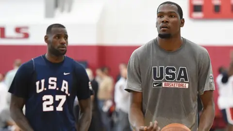 LeBron James and Kevin Durant at a USA training camp