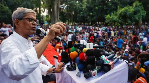 Reuters Mirza Fakhrul Islam Alamgir, secretary general of the Bangladesh Nationalist Party (BNP) gives a speech at the Suhrawardy Udyan during a rally as part of a nationwide protest against attack on sit-in programmes in the capital Dhaka, Bangladesh, July 31, 2023.