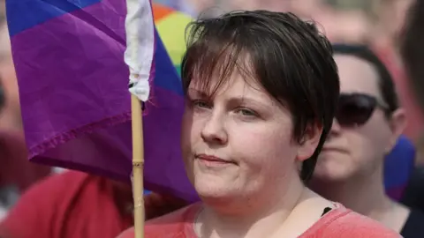 PA Sara Canning at the vigil for her partner Lyra McKee in Londonderry