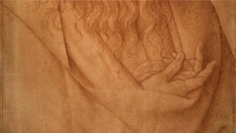 da Vinci's right hand depicted in the drawing