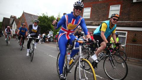 A man riding in the London to Brighton bike ride