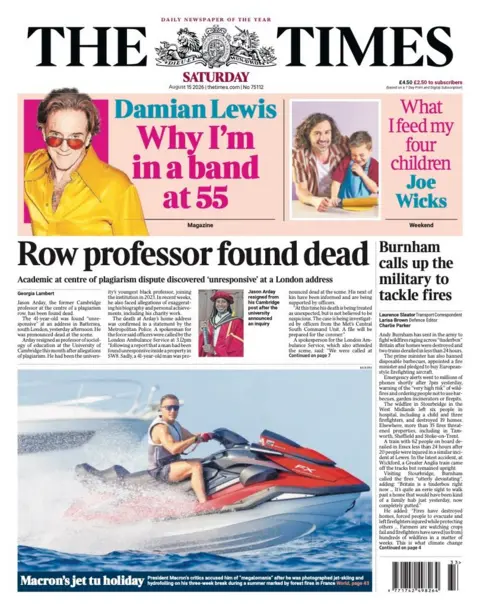 BBC "Row professor found dead" reads the headline on the front page of the Times.