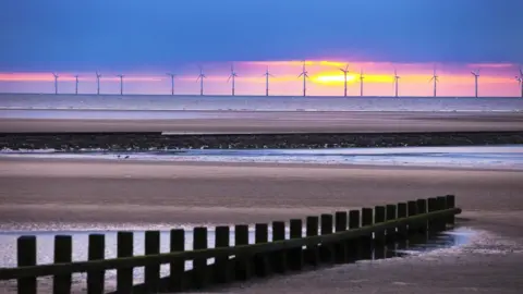 Rhyl coastline showing wind turbines