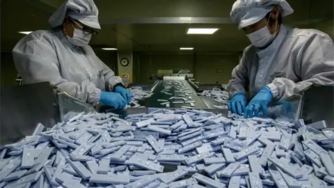 AFP Stockpile of testing kits in S Korea