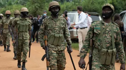 Getty Images Soldiers near Bobi wine's house