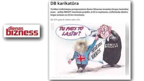 DIENAS BIZNESS  Cartoon of Boris Johnson holding up his deal to an appalled Brussels