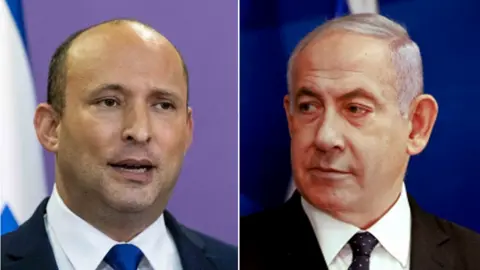 Benjamin Netanyahu (L) and Naftali Bennett at the Knesset, 30 May 2021