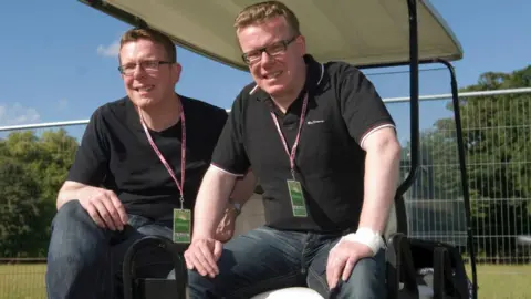 Getty Images The Proclaimers on a golf cart at Cornbury in 2007