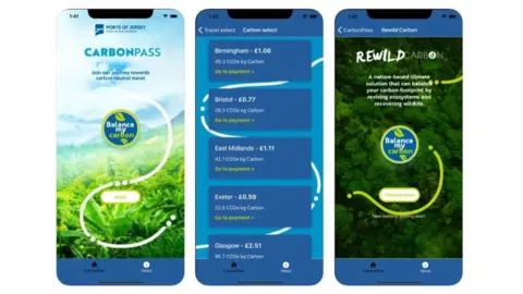 Ports of Jersey screenshots of carbon pass app on iPhone