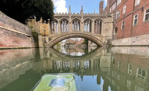Virgil Andrei Floating artificial leaf on the River Cam near St John's College, Cambridge