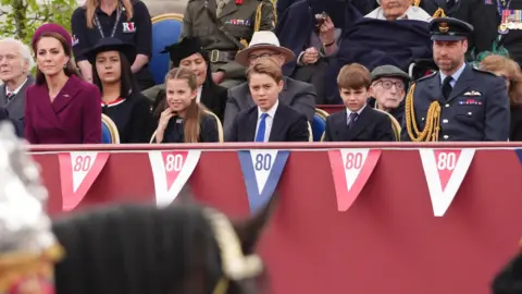 PA Media The Princess of Wales, Princess Charlotte, Prince George, Prince Louis and the Prince of Wales watching the military procession
