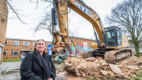 Councillor Linda Smith, Cabinet Member for Housing, is pictured at the site