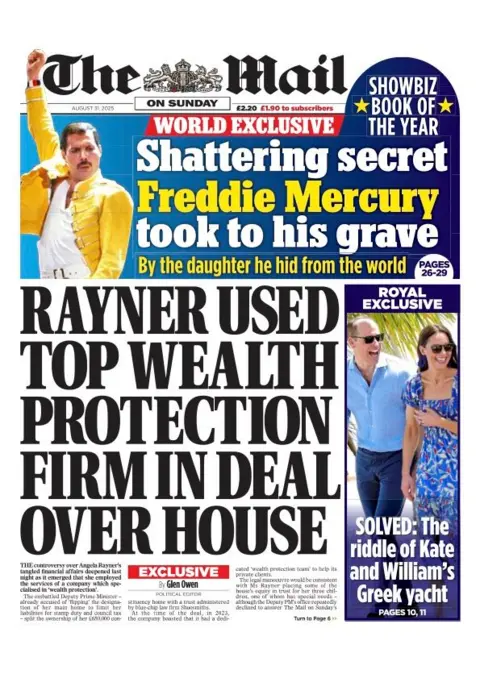 "Rayner used top wealth protection firm in deal over house" reads the headline on the front page of The Mail on Sunday. 