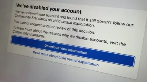Screenshot of a warning saying "We've disabled your account"