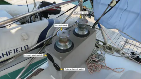 MAIB An annotated image showing two winches and switches on board the yacht Mollie 