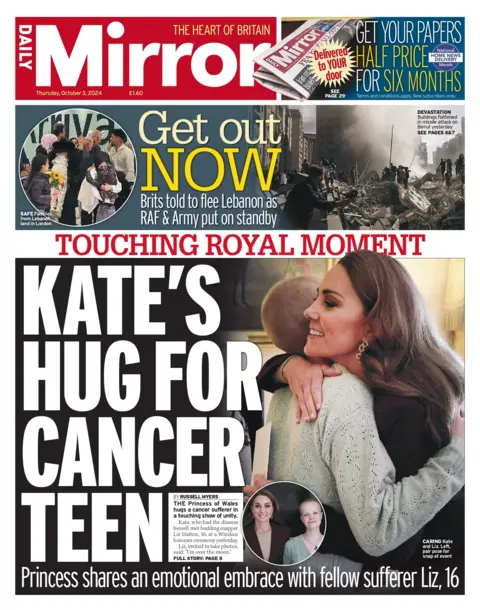 The Daily Mirror front page for 3 October  