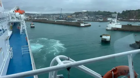 Brittany Ferries A view of St Helier's harbour from the deck of the Bretagne