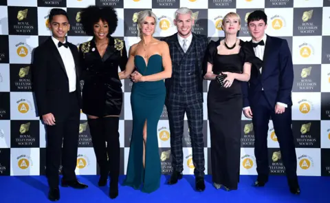 PA L to R: Ijaz Rana, Rachel Adedeji, Sarah Jayne Dunn, Kieron Richardson, Lysette Anthony and Aedan Duckworth