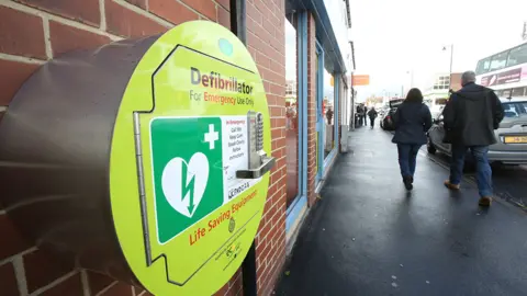 PA Media Defibrillator on a wall