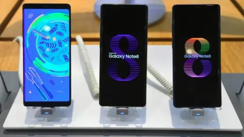AFP/GETTY Samsung Galaxy Note 8s on display at company show room