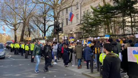 Protesters outside the Russian embassy