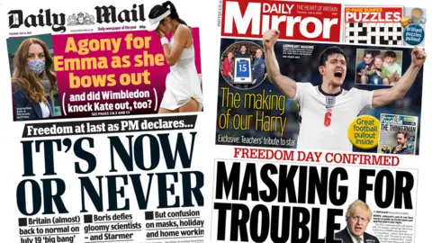 Daily Mail and Mirror front pages on 6 July 2021