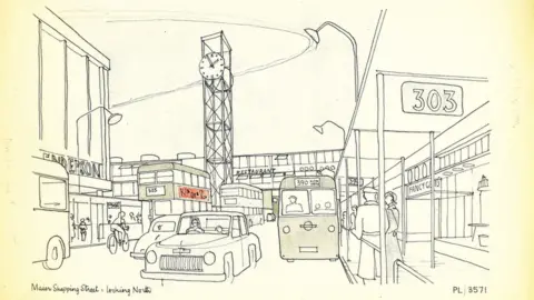 Stevenage Borough Council Architect's sketch of Stevenage town centre shopping precinct
