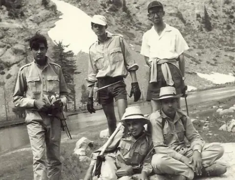 Ali Sibtain Fazli Maj Langlands with boys during a trekking expedition in the northern mountains, mid-1960s