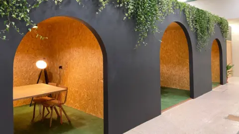 Belfast City Council Table and chairs set out in the former Tesco Metro building on Royal Avenue