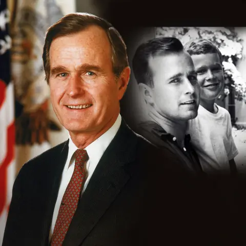 Getty Images President George HW Bush - and with his son George in the 1950s