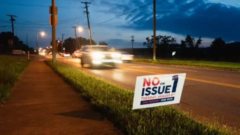 Jake Olson/BBC A sign in Ohio against Issue 1