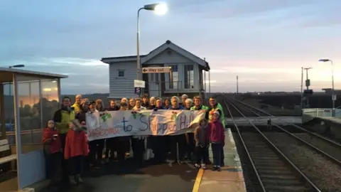 Ian Cumming Train passengers seeking mince pies at Shippea Hill station