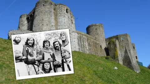 Getty Images/JohnM/Geograph Monty Python cast and Kidwelly Castle