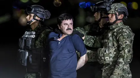 Anadolu Agency via Getty Images Joaquin Guzman Loera, also known as "El Chapo" is transported to Maximum Security Prison of El Altiplano in Mexico City, Mexico on January 08, 2016.