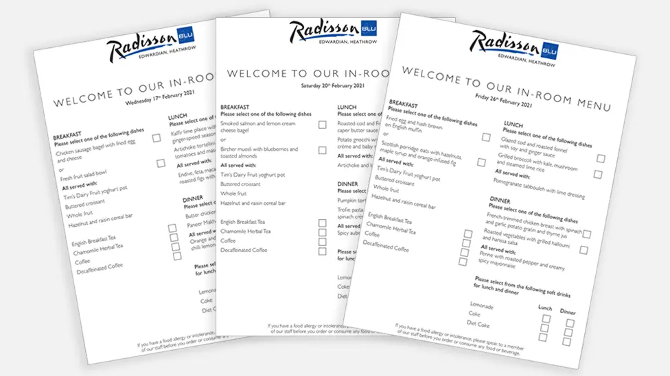 Menus from Radisson Blu Hotel