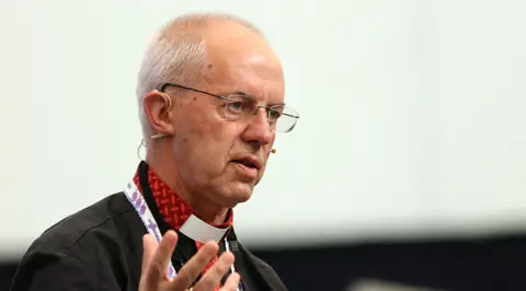 Richard Washbrooke/Lambeth Conference Media/PA Wir Archbishop of Canterbury Justin Welby speaking at the Lambeth Conference in Canterbury, 5 August 2022