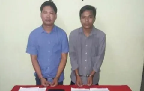 Myanmar Government Reuters journalists, Wa Lone (L) and Kyaw Soe Oo, are seen in a photo, released on 13 December 2017 by Myanmar Ministry of Information, after they were arrested.