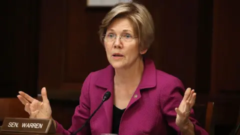 Getty Images US Senator Elizabeth Warren speaks during the Democratic Policy and Communications Committee hearing in Washington, DC.