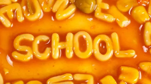 Getty Images School spelt out in alphabet spaghetti