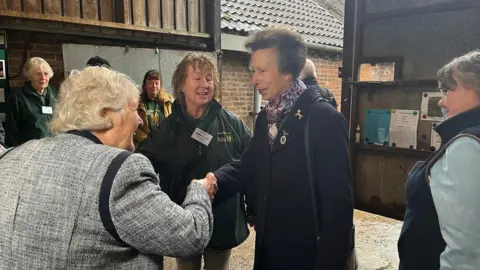 BBC Image of Princess Anne meeting volunteers at Wenlo RDA in Normanton-on-Soar