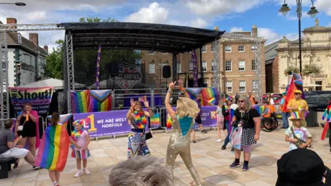 Qays Najm/BBC People dancing at King's Lynn Pride event