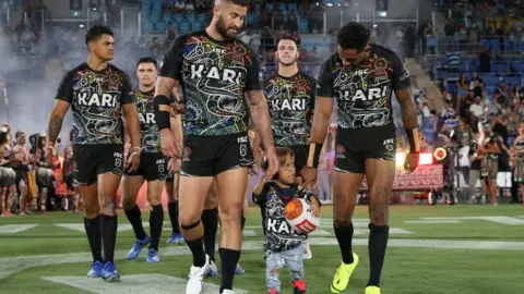 Getty Images Quaden Bayles with Indigenous All-Stars Rugby League team - 22 February