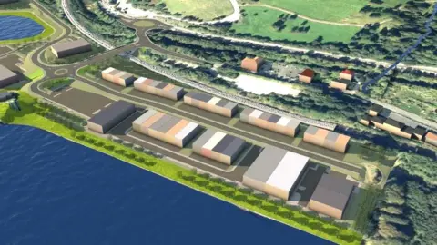 West Dunbartonshire Council CGI of planned industrial and commercial development in Bowling