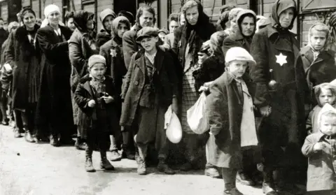 Getty Images Hungarian Jews arrive at Auschwitz in July 1944