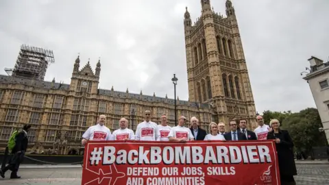 Getty Images Bombardier demonstrators outside Parliament