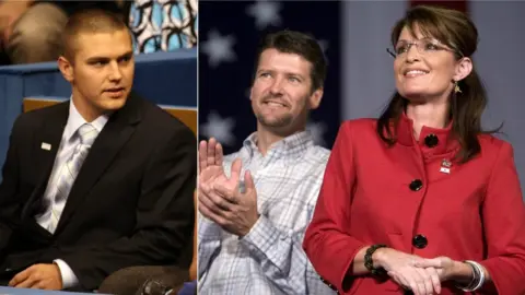 Side-by-side collage of Track Palin, Todd Palin and Sarah Palin
